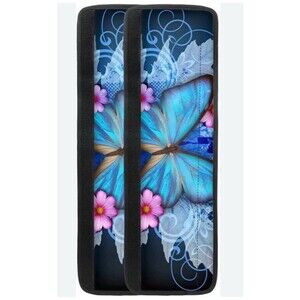 2 Butterfly Black Blue Seat Belt Cushion Covers Decor Shoulder Pads NIP
